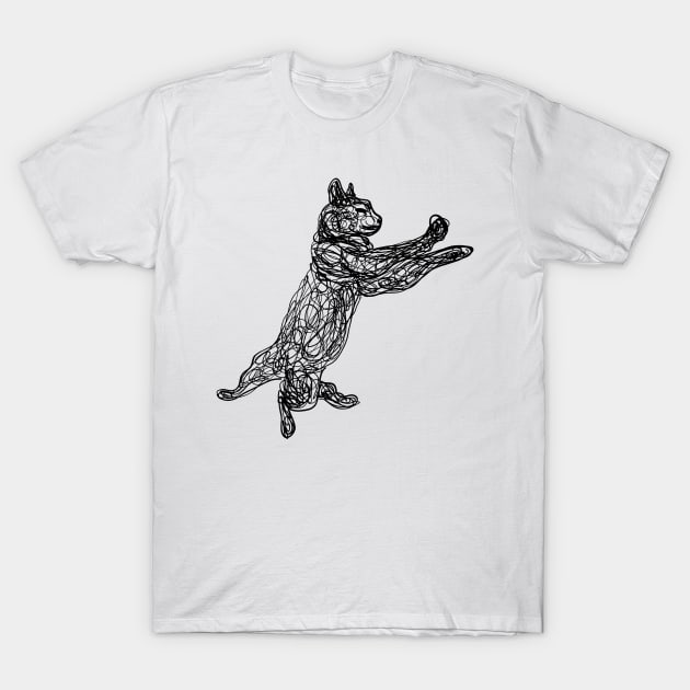 Dancing black doodle cat T-Shirt by RedHeadAmazona